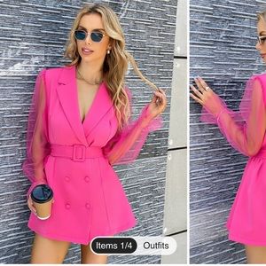 Magenta Pink Barbie-core blazer dress with matching pink sunglasses, size S